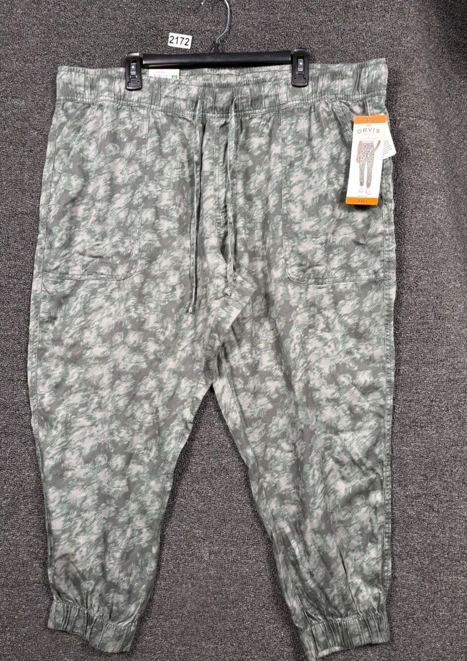 Orvis Midweight Relaxed Fit Tencel Jogger Pants Womens XXL Green Camo Drawstring